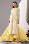 Buy_Abbaran_Ivory Kurta And Palazzo - Cotton Cambric Printed Polka Dots Notched Floral Set _Online_at_Aza_Fashions