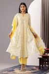 Shop_Abbaran_Ivory Kurta And Palazzo - Cotton Cambric Printed Polka Dots Notched Floral Set _Online_at_Aza_Fashions