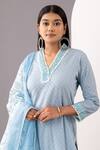 Abbaran_Blue Kurta And Salwar - Cotton Cambric Printed Polka Dots V Neck Block Set _at_Aza_Fashions