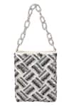 Buy_The Leather Garden_Silver Sequin Zinnia Leather Embellished Potli Bag_Online_at_Aza_Fashions