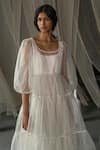 Zoon_Off White Silk Organza Embroidered Aari Round Sheer Dress _Online_at_Aza_Fashions