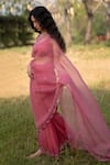 Zoon_Pink Saree Silk Organza Embroidered Aari Sequin Embellished Border With Blouse _Online_at_Aza_Fashions