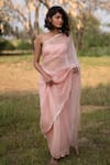 Zoon_Pink Saree Silk Organza Embroidered Aari Square Crystal Border With Blouse _Online_at_Aza_Fashions