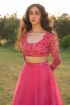 Shop_Zoon_Pink Dupatta And Lehenga Silk Organza Embroidered Aari Sequin Floral Blouse Set _Online_at_Aza_Fashions