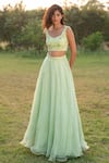 Shop_Zoon_Green Dupatta And Lehenga Silk Sequin Cluster Set With Embellished Blouse _Online_at_Aza_Fashions