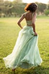 Zoon_Green Dupatta And Lehenga Silk Sequin Cluster Set With Embellished Blouse _at_Aza_Fashions