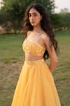 Buy_Zoon_Yellow Dupatta And Lehenga Silk Organza Sequined Set With Embellished Blouse _Online_at_Aza_Fashions