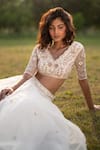 Shop_Zoon_Off White Dupatta And Lehenga Silk Organza Floral Crystal Embellished Blouse Set _Online_at_Aza_Fashions