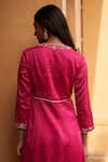 Shop_Zoon_Pink Kurta - 100% Chanderi Embroidered Aari V Neck Angrakha Anarkali Pant Set _Online_at_Aza_Fashions