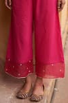 Zoon_Pink Kurta - 100% Chanderi Embroidered Aari V Neck Angrakha Anarkali Pant Set _at_Aza_Fashions