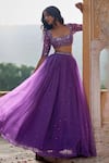 Zoon_Purple Lehenga Organza Embroidery Aari Square Neck Mukaish Set _Online_at_Aza_Fashions