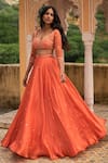 Zoon_Orange Lehenga And Dupatta 100% Satin Organza Embroidery Floral Placement Set _Online_at_Aza_Fashions