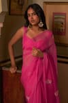 Buy_Zoon_Pink Saree 100% Silk Organza Embroidery Floral Notched Placement With Blouse _Online_at_Aza_Fashions