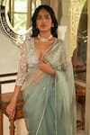 Zoon_Green Saree 100% Silk Organza Embroidery Floral Flower Placement With Blouse _Online_at_Aza_Fashions