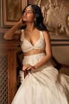 Buy_Zoon_Off White Lehenga And Dupatta Silk Organza Embroidery Sequin Leaf Panelled Set _Online_at_Aza_Fashions