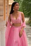 Buy_Zoon_Pink Lehenga Satin Organza Embroidery Crystal Scallop V Neck Placement Set _Online_at_Aza_Fashions