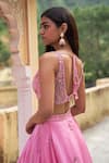 Shop_Zoon_Pink Lehenga Satin Organza Embroidery Crystal Scallop V Neck Placement Set _Online_at_Aza_Fashions