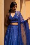 Buy_Zoon_Blue Lehenga And Dupatta 100% Silk Embroidery Sequin V Neck Panelled Set _Online_at_Aza_Fashions