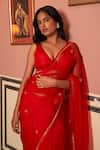 Buy_Zoon_Red Saree Silk Organza Embroidery Aari V Neck Hand Placement With Blouse _Online_at_Aza_Fashions