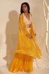Buy_Zoon_Yellow Crush Organza Embroidery Aari Jacket Open Placement Palazzo Set_Online_at_Aza_Fashions