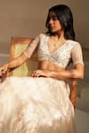 Zoon_Cream Blouse And Lehenga Metallic Organza Embroidery Aari V Neck Hand Set _at_Aza_Fashions