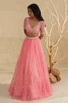 Zoon_Pink Lehenga And Dupatta Silk Organza Embroidery Sequin Leaf Placement Hand Set _Online_at_Aza_Fashions