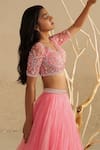 Zoon_Pink Lehenga And Dupatta Silk Organza Embroidery Sequin Leaf Placement Hand Set _at_Aza_Fashions