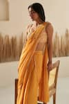 Zoon_Yellow Soft Georgette Embroidery Aari Square Pre-draped Saree With Hand Blouse _Online_at_Aza_Fashions