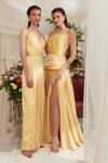 Shop_Zosia_Yellow Luxury Crush Satin Asymmetric Iris Draped Dress _Online_at_Aza_Fashions