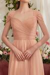 Zosia_Peach Luxury Chiffon Plain Sweetheart Neck Cass Andrea Ruched Gown _Online_at_Aza_Fashions