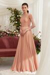 Buy_Zosia_Peach Luxury Chiffon Plain Sweetheart Neck Cass Andrea Ruched Gown _Online_at_Aza_Fashions