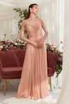 Shop_Zosia_Peach Luxury Chiffon Plain Sweetheart Neck Cass Andrea Ruched Gown _Online_at_Aza_Fashions