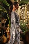 Buy_Sahil Kochhar_Grey Chanderi, Satin Lace Round Neck Zubaida Bloom Embroidered Kurta _Online_at_Aza_Fashions