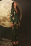 Dohr India_Green Blazer Silk Chanderi Foil Print Floral Open And Pant Set _Online_at_Aza_Fashions