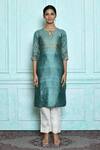 Buy_Nazaakat by Samara Singh_Green Cotton Silk Leaf Block Print Kurta And Pant Set_Online_at_Aza_Fashions