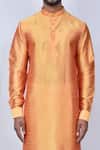 Shop_Adara Khan_Orange Art Silk Plain Band Collar Kurta Set_Online_at_Aza_Fashions