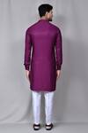 Shop_Samyukta Singhania_Purple Kurta: Satin Silk Plain Mandarin Collar Set For Men_at_Aza_Fashions