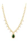 Shop_HRISHA_Gold Plated Onyx Stone Embellished Pendant Necklace _at_Aza_Fashions