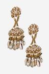 Shop_Kanyaadhan By Dhirajaayushi_Gold Plated Sequins, Beads, Metallic Thread Shell Embellished Jhumkas _at_Aza_Fashions