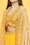 Aryavir Malhotra_Yellow Silk Chandelier Print Cape And Dhoti Skirt Set_at_Aza_Fashions