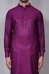 Shop_Samyukta Singhania_Purple Kurta: Satin Silk Plain Mandarin Collar Set For Men_Online_at_Aza_Fashions