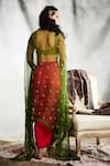 Shop_Tisha Saksena_Red Crop Top  Raw Silk Embroidered Dori And With Draped Saree And Cape For Women_at_Aza_Fashions