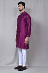 Samyukta Singhania_Purple Kurta: Satin Silk Plain Mandarin Collar Set For Men_Online_at_Aza_Fashions
