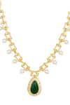 HRISHA_Gold Plated Onyx Stone Embellished Pendant Necklace _Online_at_Aza_Fashions