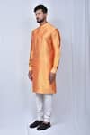 Adara Khan_Orange Art Silk Plain Band Collar Kurta Set_Online_at_Aza_Fashions