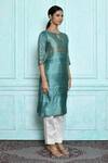 Nazaakat by Samara Singh_Green Cotton Silk Leaf Block Print Kurta And Pant Set_Online_at_Aza_Fashions