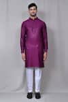 Buy_Samyukta Singhania_Purple Kurta: Satin Silk Plain Mandarin Collar Set For Men_Online_at_Aza_Fashions