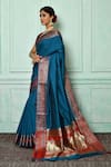 Nazaakat by Samara Singh_Blue Soft Banarasi Plain Silk Woven Zari Work Saree_Online_at_Aza_Fashions