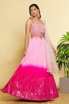 Buy_Khwaab by Sanjana Lakhani_Pink Blouse And Lehenga Georgette Embroidered Mirror Ombre Pleated Set _Online_at_Aza_Fashions