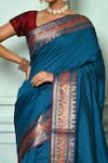 Buy_Nazaakat by Samara Singh_Blue Soft Banarasi Plain Silk Woven Zari Work Saree_Online_at_Aza_Fashions
